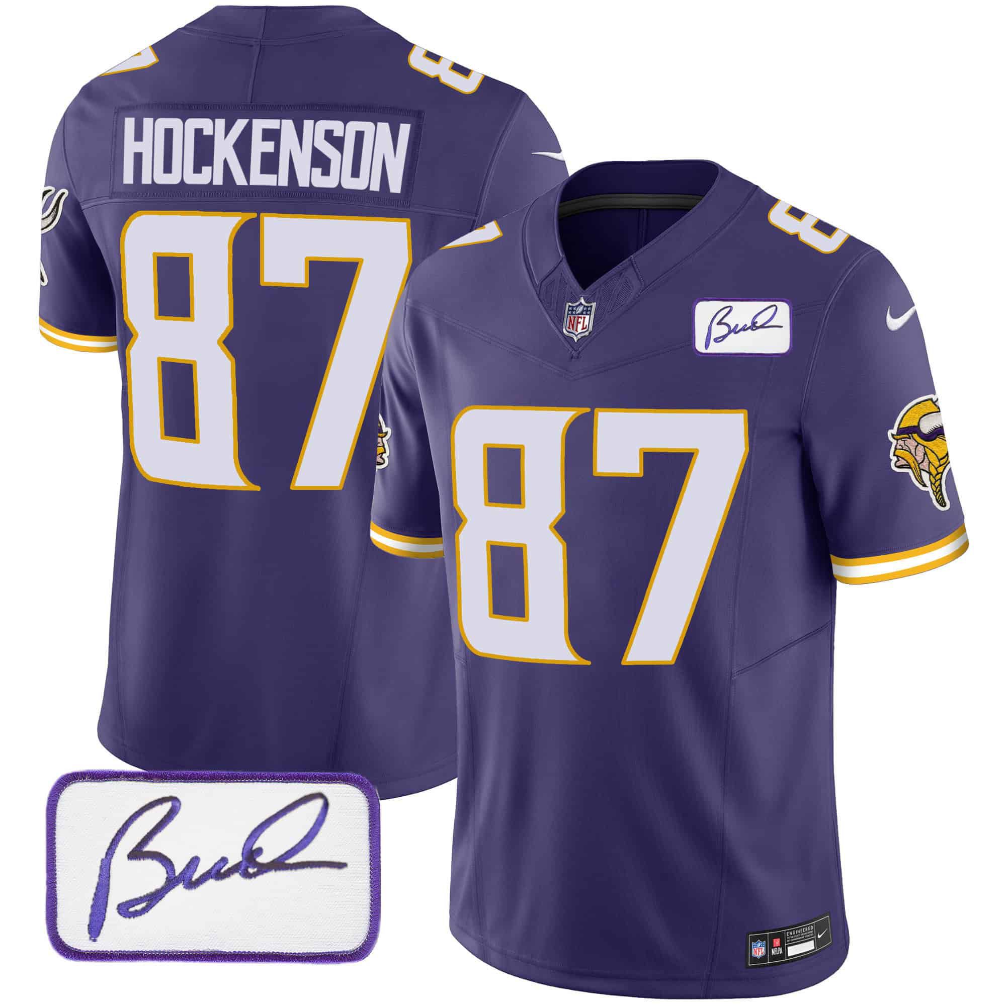 Men Minnesota Vikings #87 Hockenson Purple 2024 Nike Bud Grant Patch Classic Limited NFL Jersey style 3